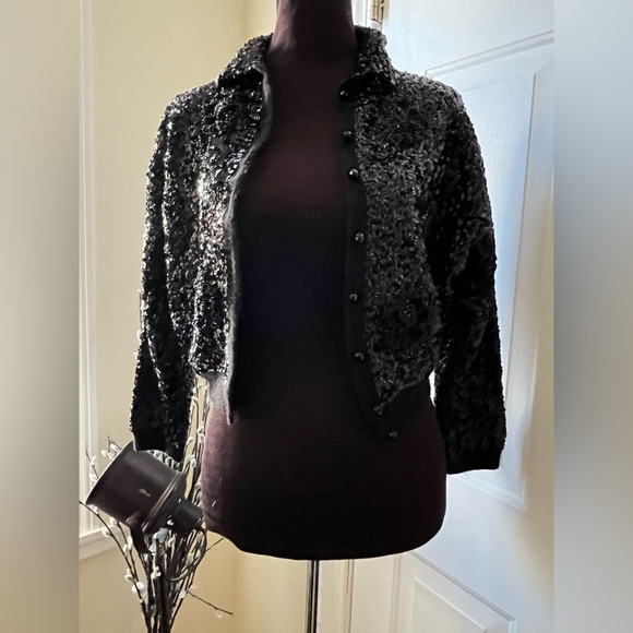 Vintage Cashmere black sequin crop cardigan sweater. - Picture 9 of 9
